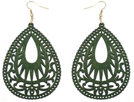 Yuluch Aankomst Natuurlijke Houten Water Druppels Holle Etnische Ornamenten Voor Retro Vrouwen Oorbellen Populaire groen