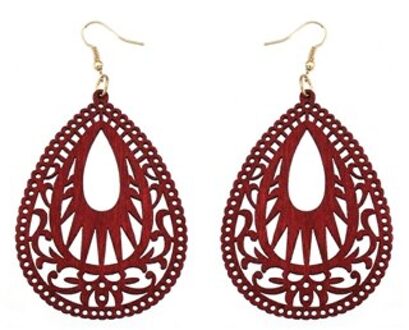 Yuluch Aankomst Natuurlijke Houten Water Druppels Holle Etnische Ornamenten Voor Retro Vrouwen Oorbellen Populaire rood