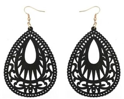 Yuluch Aankomst Natuurlijke Houten Water Druppels Holle Etnische Ornamenten Voor Retro Vrouwen Oorbellen Populaire zwart
