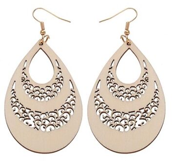 Yuluch Houten Water Druppels Voor Holle Out Hout Oorbellen Mode Vrouw Oorbellen Meisjes Pop Sieraden Nationale beige