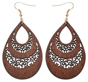 Yuluch Houten Water Druppels Voor Holle Out Hout Oorbellen Mode Vrouw Oorbellen Meisjes Pop Sieraden Nationale bruin