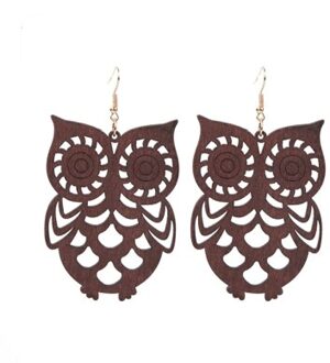 Yuluch Populaire Etnische Stijl Natuurlijke Houten Uil Hanger Oorbellen Voor Mode Afrikaanse Vrouwen Oorbellen Sieraden bruin