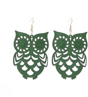 Yuluch Populaire Etnische Stijl Natuurlijke Houten Uil Hanger Oorbellen Voor Mode Afrikaanse Vrouwen Oorbellen Sieraden groen