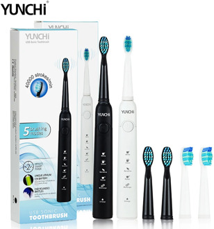 Yunchi 2020 New Sonic Electric Toothbrush Replaceable Brush Heads Nozzle USB Rechargeable Effective Clean White