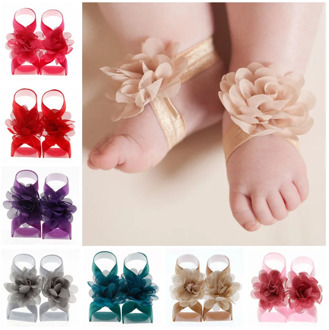 Yundfly 1 Pair Boutique Chiffon Flower Barefoot Sandals for Baby Girls Newborn Photo Props