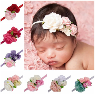 Yundfly 1PCS Rose Fabric Flower Baby Girls Headbands Newborn Toddler Elastic Hair Bands Photo Shoot Hair Accessories Cute Gifts