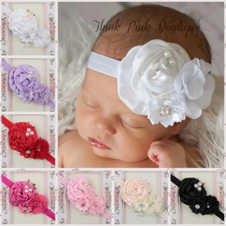 Yundfly Chic Newborn Baby Headband Ruffle Flower Crystals Elastic Headband Kids Hairband