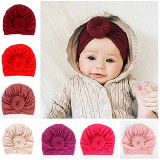 Yundfly Knot Round Ball Infant Newborn Caps Cotton Blend Nylon Turban Girls Stretchy Beanie Hat Baby Kids Hair Accessories