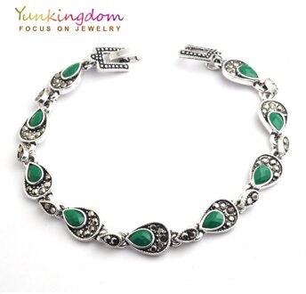 Yunkingdom Bohemian Etnische Sieraden Tibetaans Zilveren Kleur Groen Hars Armbanden Nepal Vrouwen Jaar Fijne Sieraden