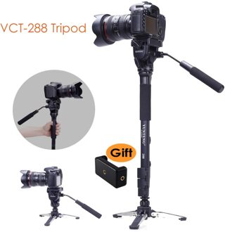 Yunteng 288 Camera Monopod Statief + Fluid Pan Head Balhoofd + Unipod Holder Base Stand Voor Ditigal Camera Dslr Smartphone clip