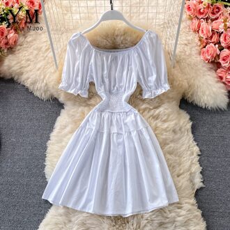 Yuoomuoo Hete Zomer Jurk Retro Gothic Bandage Taille Wit Zwart Mini Jurk Sexy Off Shoulder Korte Puff Mouwen Party jurk