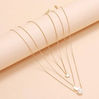 YWZIXLN Trend Elegante Sieraden Bruiloft Grote Parelsnoer Voor Vrouwen Mode Witte Imitatie Parel Choker Ketting N0179 antiek bronzen verguld