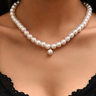 YWZIXLN Trend Elegante Sieraden Bruiloft Grote Parelsnoer Voor Vrouwen Mode Witte Imitatie Parel Choker Ketting N0179 antiek verkoperd