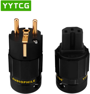 YYTCG G2 1pair 24K Gold Plated EU European Schuko Power Connector IEC Plug