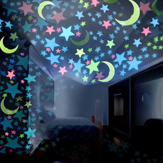 # Z25 100Pc Kids Slaapkamer Fluorescent Glow In The Dark Stars Moons Muurstickers Home Decoratie Accessoires Essentials