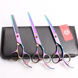 Z3003 3 Stuks Pak 7 "19.5 cm Paarse Draak Japan 440C Snijden + Dunner Schaar + Down Gebogen Schaar professionele Huisdieren Haar Scharen Z3003 Cai D3Pcs 7Y