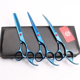 Z3003 3 Stuks Pak 7 "19.5 cm Paarse Draak Japan 440C Snijden + Dunner Schaar + Down Gebogen Schaar professionele Huisdieren Haar Scharen Z3003 Lan D3Pcs 7Y