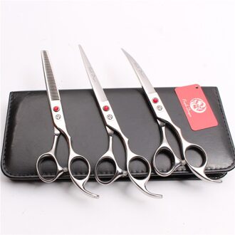 Z3003 3 Stuks Pak 7 "19.5 cm Paarse Draak Japan 440C Snijden + Dunner Schaar + Down Gebogen Schaar professionele Huisdieren Haar Scharen Z3003 Yin D3Pcs 7Y