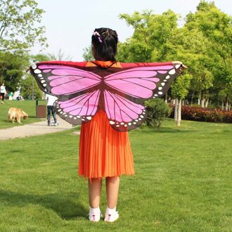 # Z40 Zomer Kind Kids Shawl Sjaal Jongens Meisjes Bohemian Vlinder Print Sjaal Pashmina Party Dance Kostuum Accessoire roze