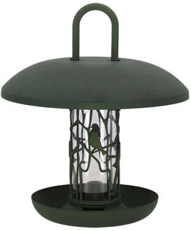 Zaadsilo Merel - met schotel - kunststof - 27 x 30 cm - Vogel voedersilo Groen