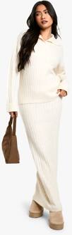 Zacht Gebreide Dikke Ribbelkraag Detail Trui En Maxirokset, Ecru