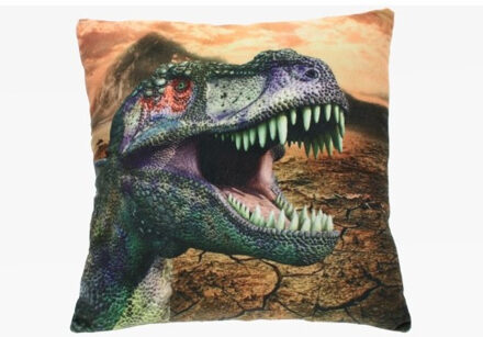 Zacht Sierkussen - dinosaurusprint - T-Rex - 35 x 35 cm - polyester - voor dinofans Multi