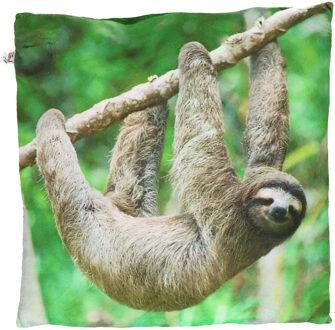 Zacht Sierkussen - luiaard dierenprint - 35 cm - polyester - Dieren kussentjes