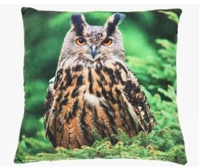 Zacht Sierkussen - Uilenprint - 35 x 35 cm - polyester - Ideaal voor vogelliefhebbers Multi