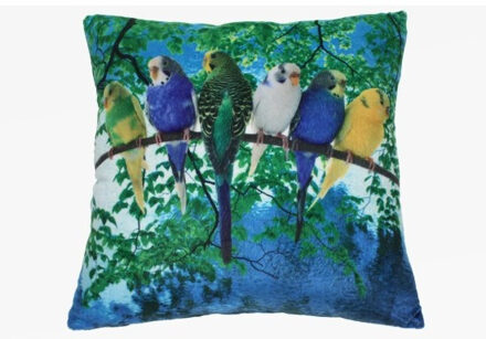 Zacht Sierkussens - grasparkiet print - vogels - 35 x 35 cm - polyester - voor vogelliefhebbers Multi