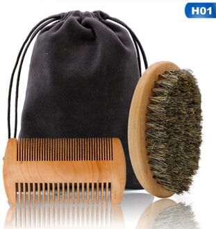Zacht Varkenshaar Houten Baard Borstel Kapper Scheren Tool Mannen Snor Kam Kit Met Tas Baard Haar Kam set