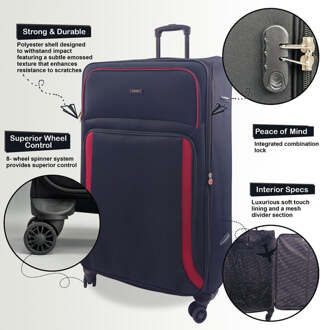 Zachte 3-delige bagageset met 8 wielen en lichte reiskoffers Zwart