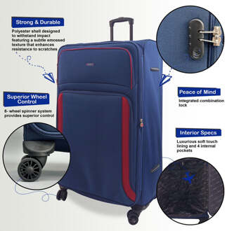 Zachte bagage met 8 wielen, lichte reiskoffers Navy - XL