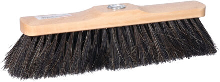 zachte bezemkop naturel gelakt - hout - zwarte vezels - B28 cm - Kamerbezems