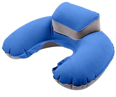 Zachte Draagbare Reizen Opblaasbare Nekkussen U Vorm Blow Up Hals Kussen Pvc Massaal Voor Familie Vriend Kid Beste blauw