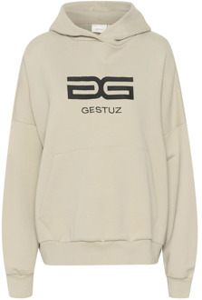 Zachte en comfortabele hoodie sweatshirt met grote zak Gestuz , Beige , Dames - Xs/S,M/L