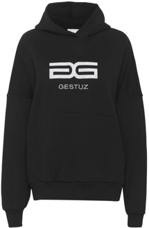Zachte en Comfortabele Hoodie Sweatshirt met Grote Zak Gestuz , Black , Dames - Xs/S,M/L