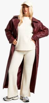 Zachte Gebreide Dikke Rib Trui Met Ronde Hals En Oversized Gebreide Broek Set, Ecru - L