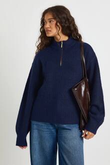 Zachte Gebreide Oversized Trui Met Ritssluiting, Navy - L