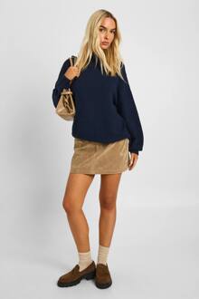Zachte Gebreide Trui Met Hoge Hals, Navy - L