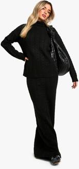Zachte Kabelgebreide Roll Neck Trui En Maxi Rok Co-Ord, Black