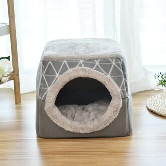 Zachte Kat Cave Huis Voor Katten Honden Gezellige Huisdier Bed Nest Kennel Slaapzak Mat Pad Tent Huisdieren Winter Warm bedden 2 Maat L Xl 2 Kleuren grijs / M 35x33x30cm