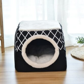 Zachte Kat Cave Huis Voor Katten Honden Gezellige Huisdier Bed Nest Kennel Slaapzak Mat Pad Tent Huisdieren Winter Warm bedden 2 Maat L Xl 2 Kleuren zwart / XL 38x38x34cm