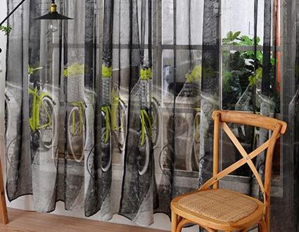 Zachte Katoen Linnen Stof Sheer Tule Gordijnen Voor Slaapkamer Fiets Gordijnen Voor Keuken Gordijnen Tule Sheers 1 Pc geel groen bicycle / w200 x h270cm