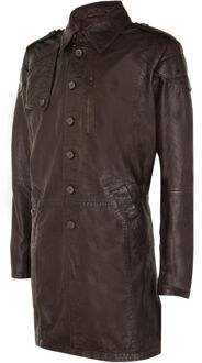 Zachte lange militaire trenchcoat van noodlijdend leer Bruin - 4XL