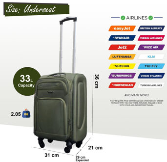 Zachte, lichtgewicht nylon 4-wielige handbagagekoffer voor op reis Kaki - XS