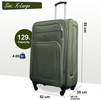 Zachte, lichtgewicht nylon extra grote reiskoffer met 4 wielen Kaki - XL