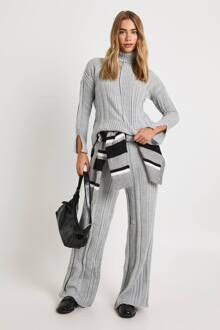 Zachte Mix Ribgebreide Wijde Broek, Silver