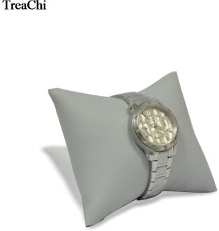 Zachte Sieraden Display Kussen Pu Leer Fluwelen Horloge Armband Chain Bangle Kussen Houder Stand grijs PU