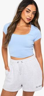 Zachte Slinky Top Met Vierkante Hals En Capmouwen, Baby Blue - 38