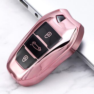Zachte Tpu Auto Smart Key Case Volledige Cover Shell Voor Peugeot 308 408 508 3008 4008 5008 Citroen C4 c4L C6 C3-XR Autoaccessories E-roze